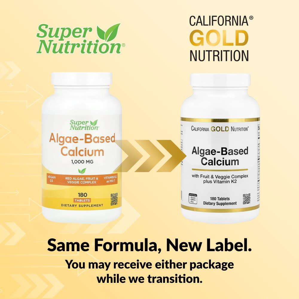 California Gold Nutrition, кальций на основе водорослей, с кальцием, витамином D3 и магнием, органические клубника, малина и голубика, 180 таблеток