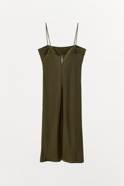 ZARA ПЛАТЬЕ МИДИ НА БРЕТЕЛЯХ ИЗ 100% ШЕЛКА, ЗЕЛЕНЫЙ