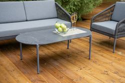 "Канны" лаунж-зона 4-местная (разборная) из роупа со столиком "Диего" цвета "серый гранит", роуп темно-серый круглый, ткань темно-серая