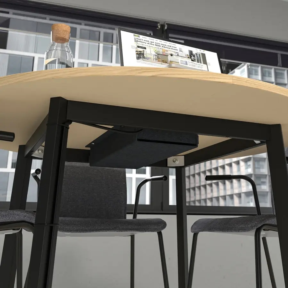 Стол для переговоров круглый - MITTZON IKEA /ИКЕА МИТТЗОН , 120х75 см, коричневый/черный