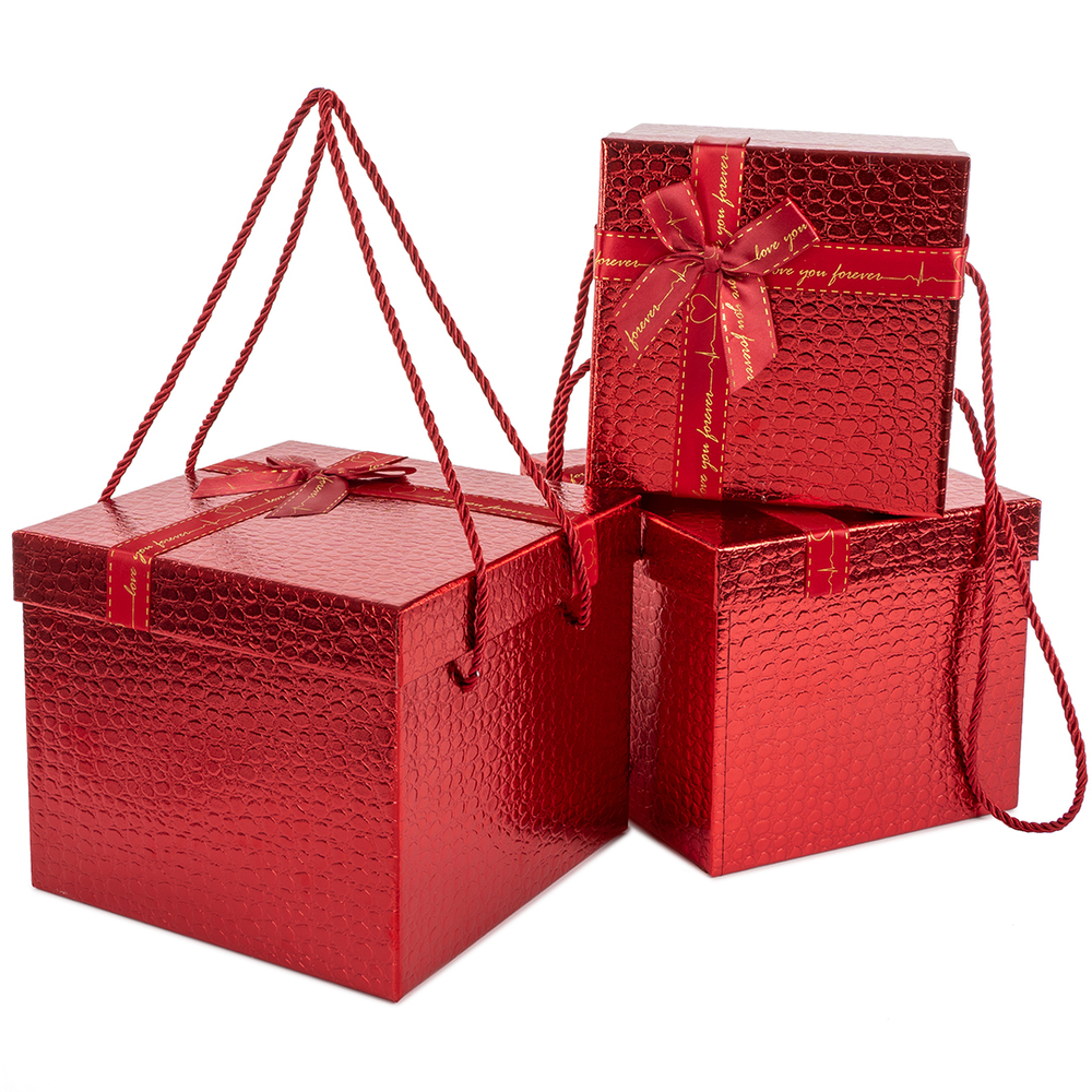 Коробка «Кожа крокодила» красного цвета, металлик