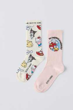 ZARA НАБОР ИЗ 2 ПАР НОСКОВ С ПРИНТОМ HELLO KITTY ©, ЦВЕТ РОЗОВОГО ДЕРЕВА