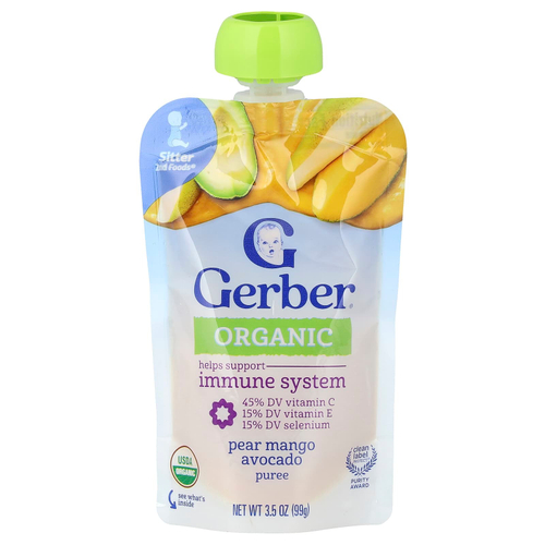 Gerber, органическое пюре, 2nd Foods®, груша, манго, авокадо, 99 г (3,5 унции)