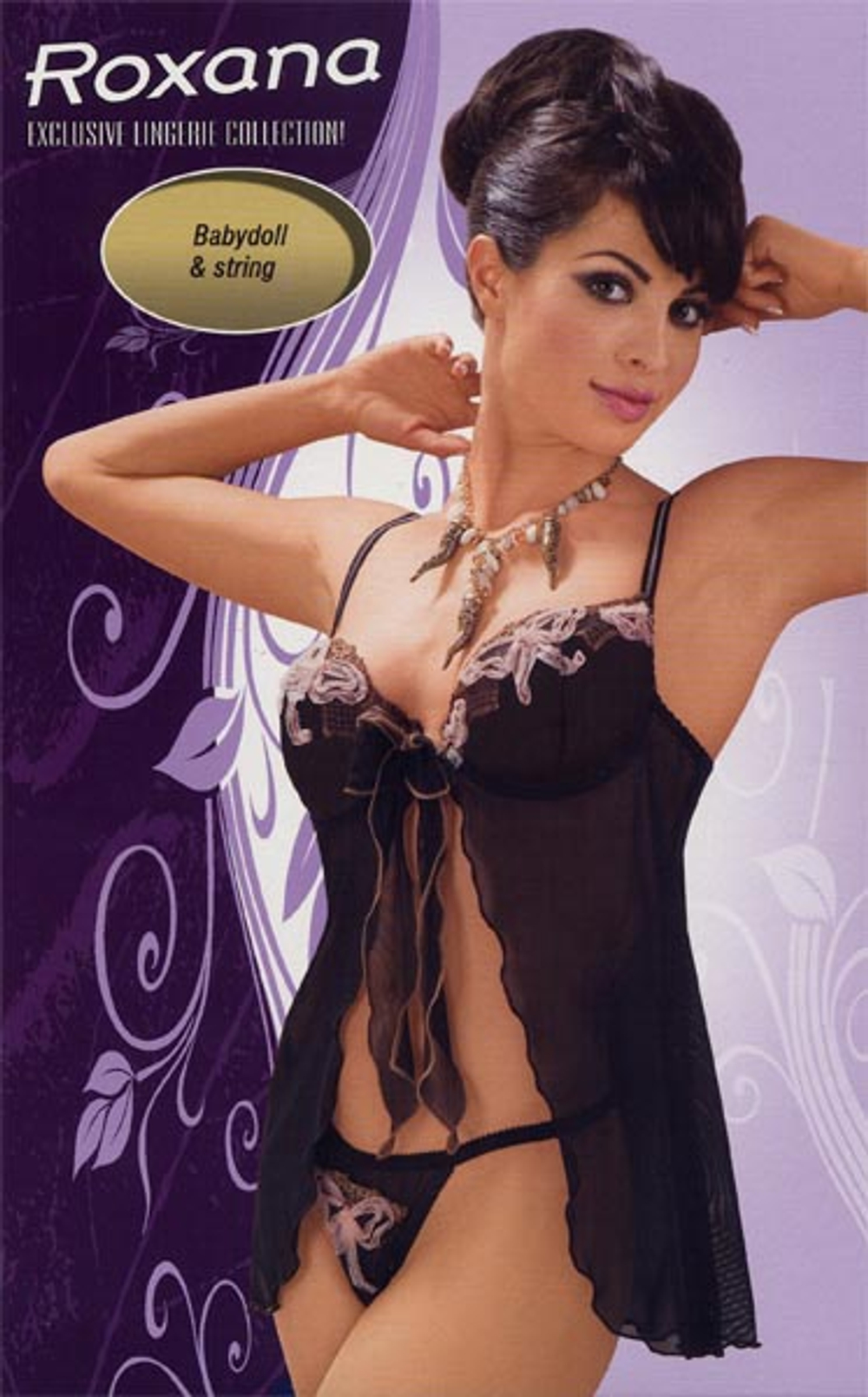 Очаровательная сорочка с объемным цветочным рисунком на лифе (Размер: M-L) (Цвет: черный)