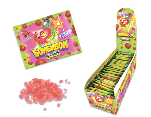 Жевательная резинка + взрывающаяся карамель Бомбибом (со вкусом фруктов и арбуза), 12*48*3гр.