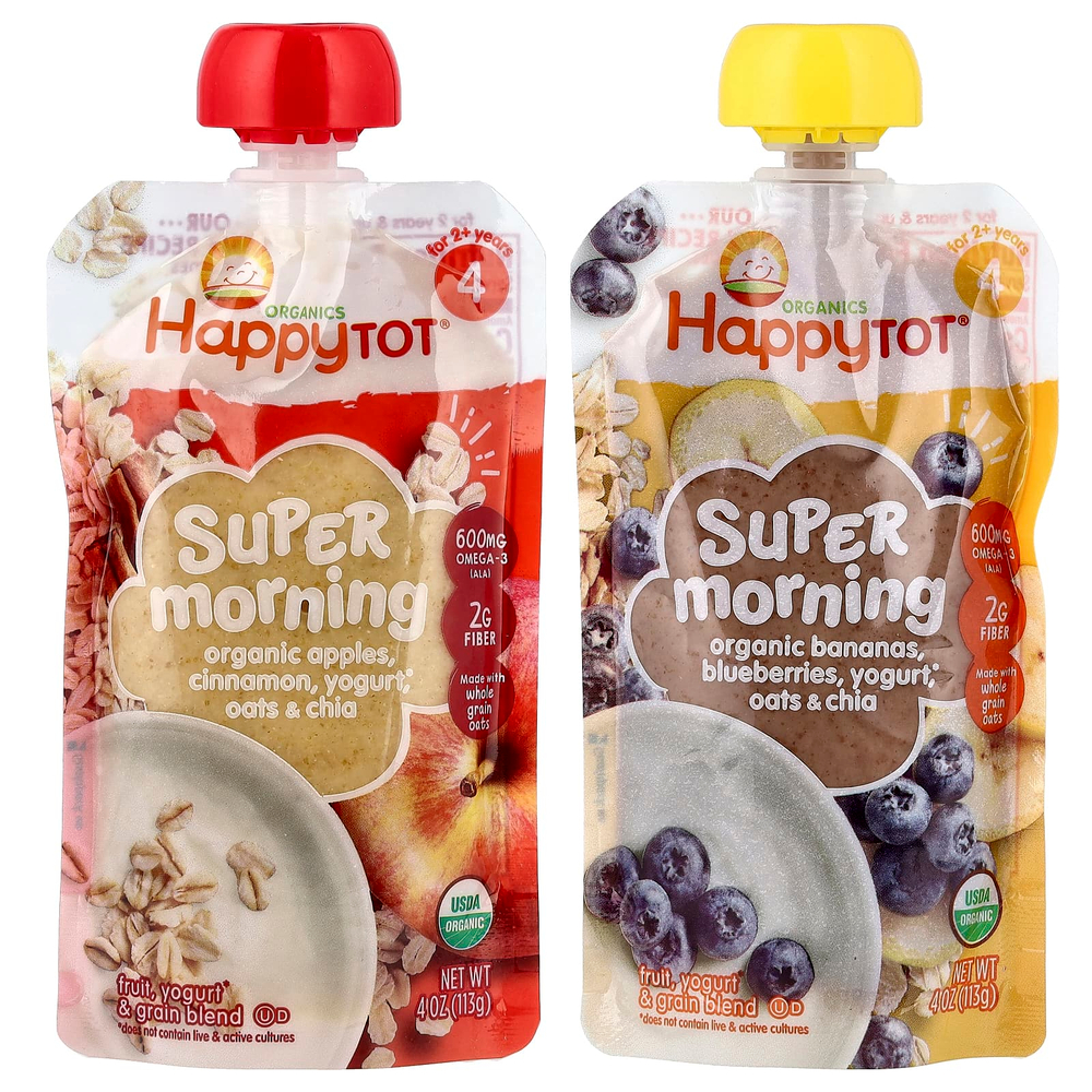Happy Family Organics, Happy Tot®, Super Morning, смесь фруктов, йогурта и злаков, для детей от 2 лет, ассорти вкусов, 8 упаковок по 113 г (4 унции)