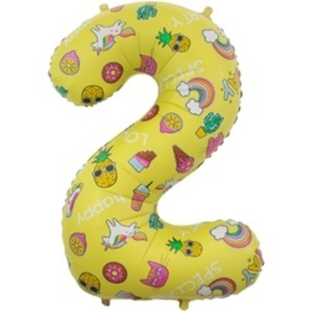 Шар (34"/86 см) Цифра, 2 Веселые картинки, Желтый, в упаковке 1 шт.