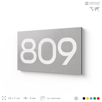 Номер на дверь 809, табличка на дверь для офиса, квартиры, кабинета, аудитории, склада, серая 120х70 мм, Айдентика Технолоджи
