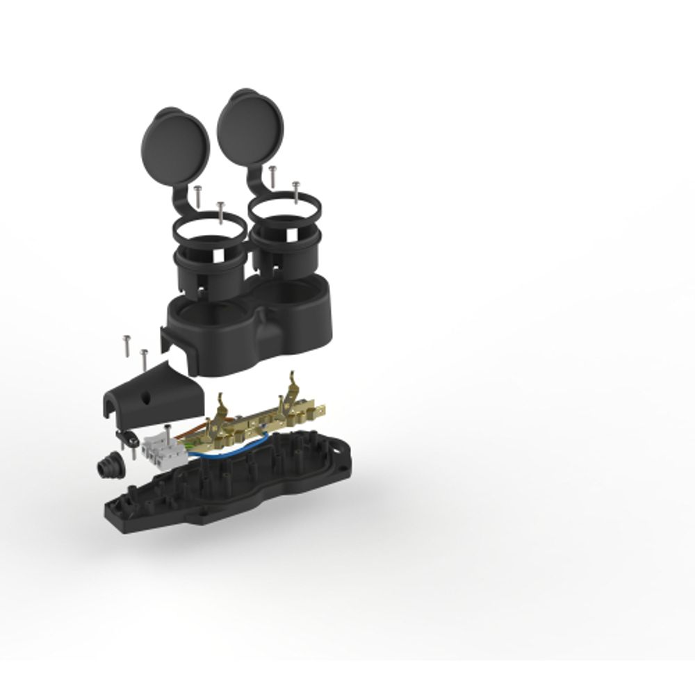 Колодка ЭРА KX-2e-B-IP44 каучуковая с заземлением 2 розетки 16A IP44 черная
