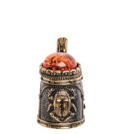 AM- 628 Наперсток «Кружка скарабей» (латунь, янтарь)