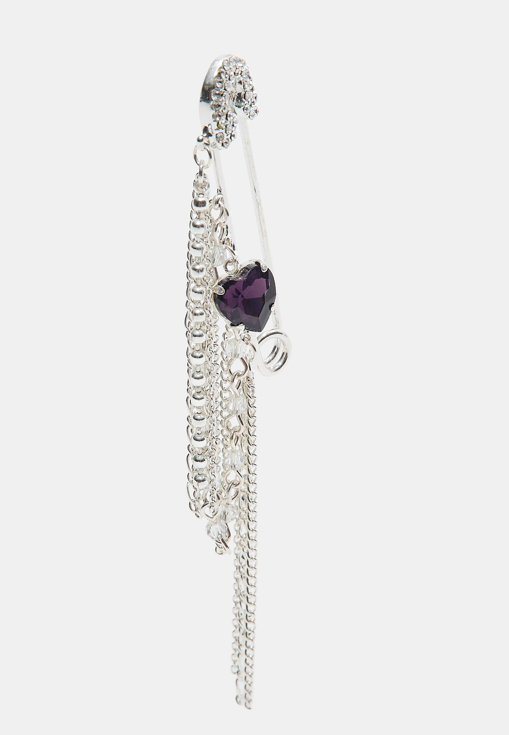 Stradivarius Брошь-цепочка в виде сердца со стразами, серый