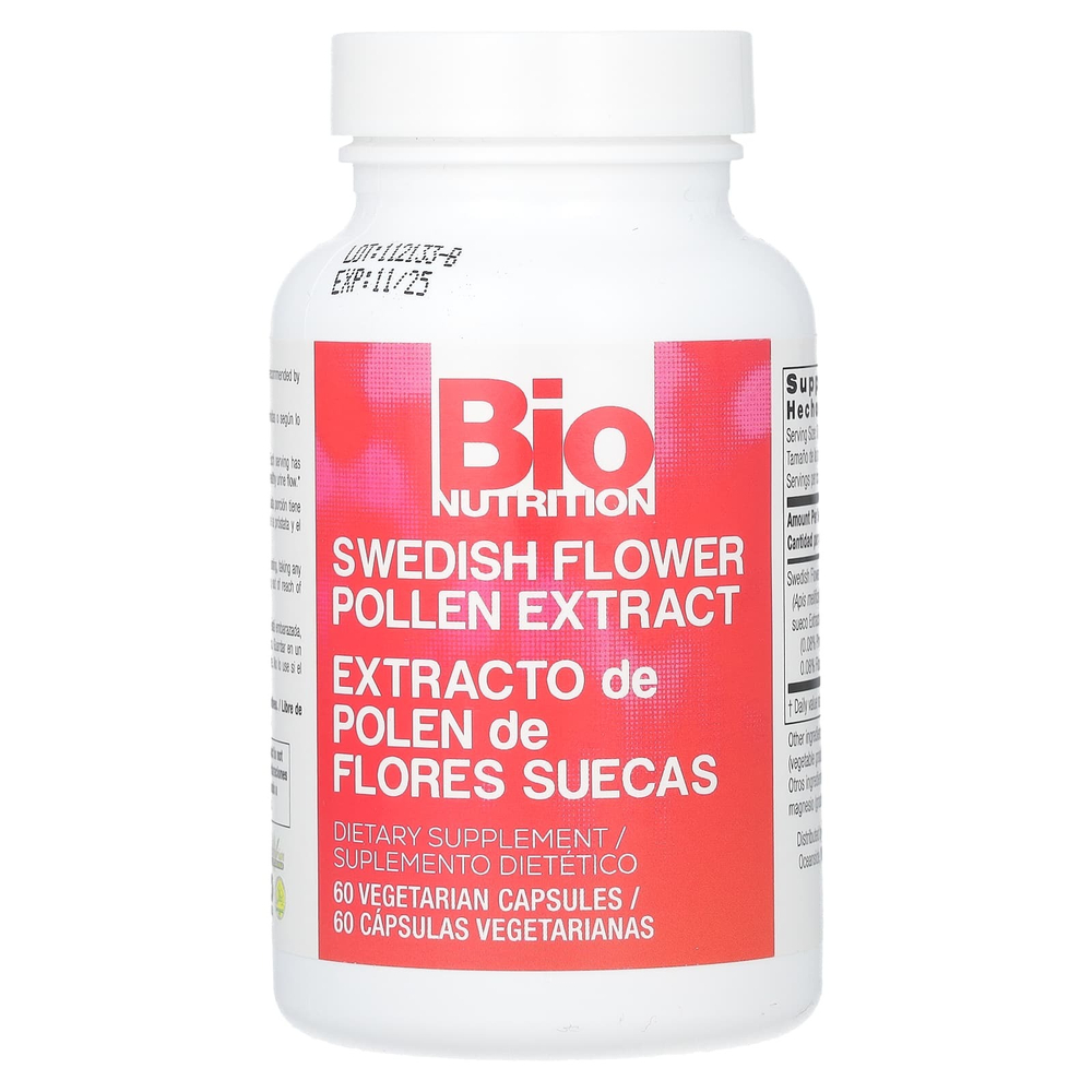Bio Nutrition, Экстракт шведской цветочной пыльцы, 500 мг, 60 вегетарианских капсул