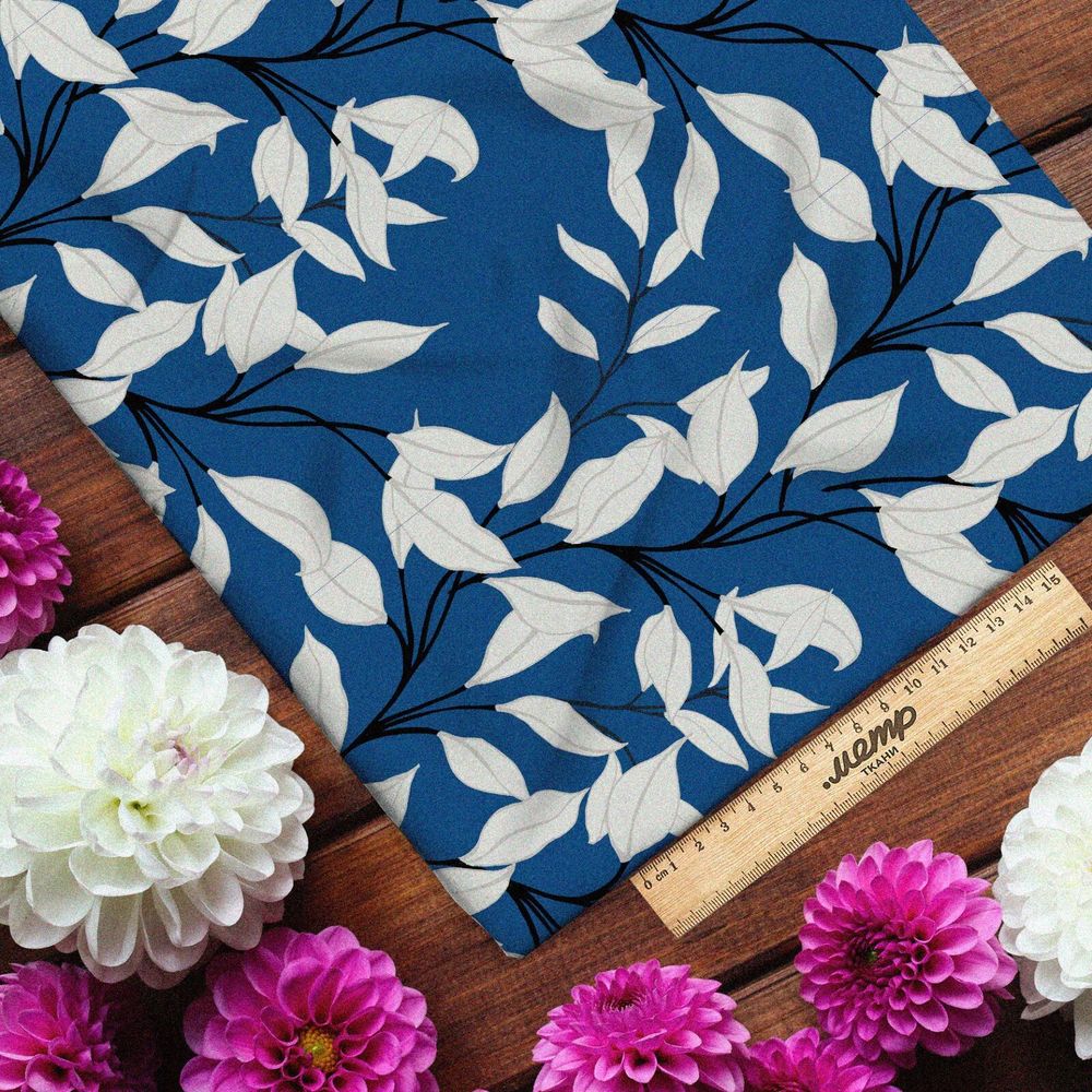 Ткань дюспо белые листья изящные