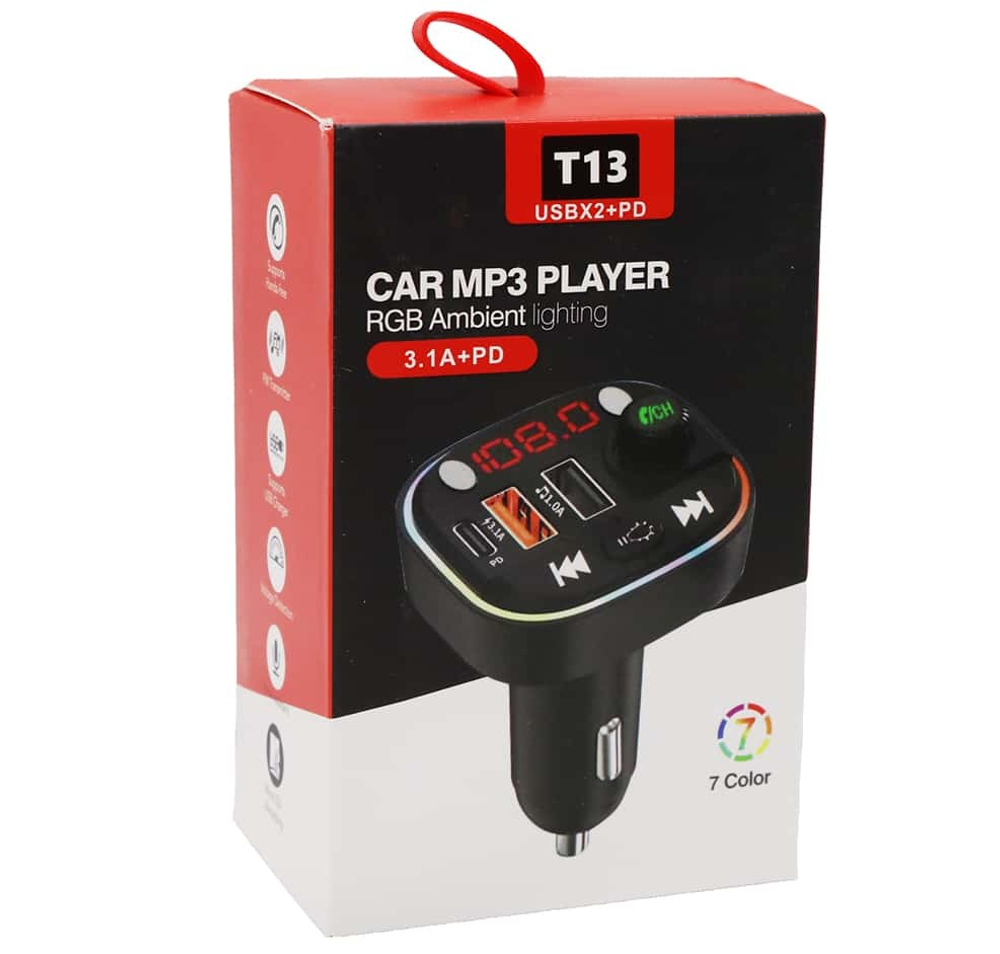 Автомобильный FM-трансмиттер T13 Bluetooth (черный) LED