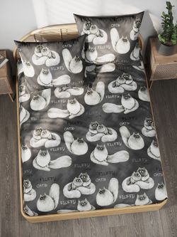 Постельное белье поплин Сказка "Fluffy" семейное Наволочка 50х70 см 2 шт Простынь на резинке 160x200 см Пододеяльник 145x215 см 2шт