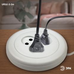 Удлинитель электрический ЭРА UR-3-3m рулетка без заземления 3 розетки 3м ШВВП 2x0,75мм2 6А