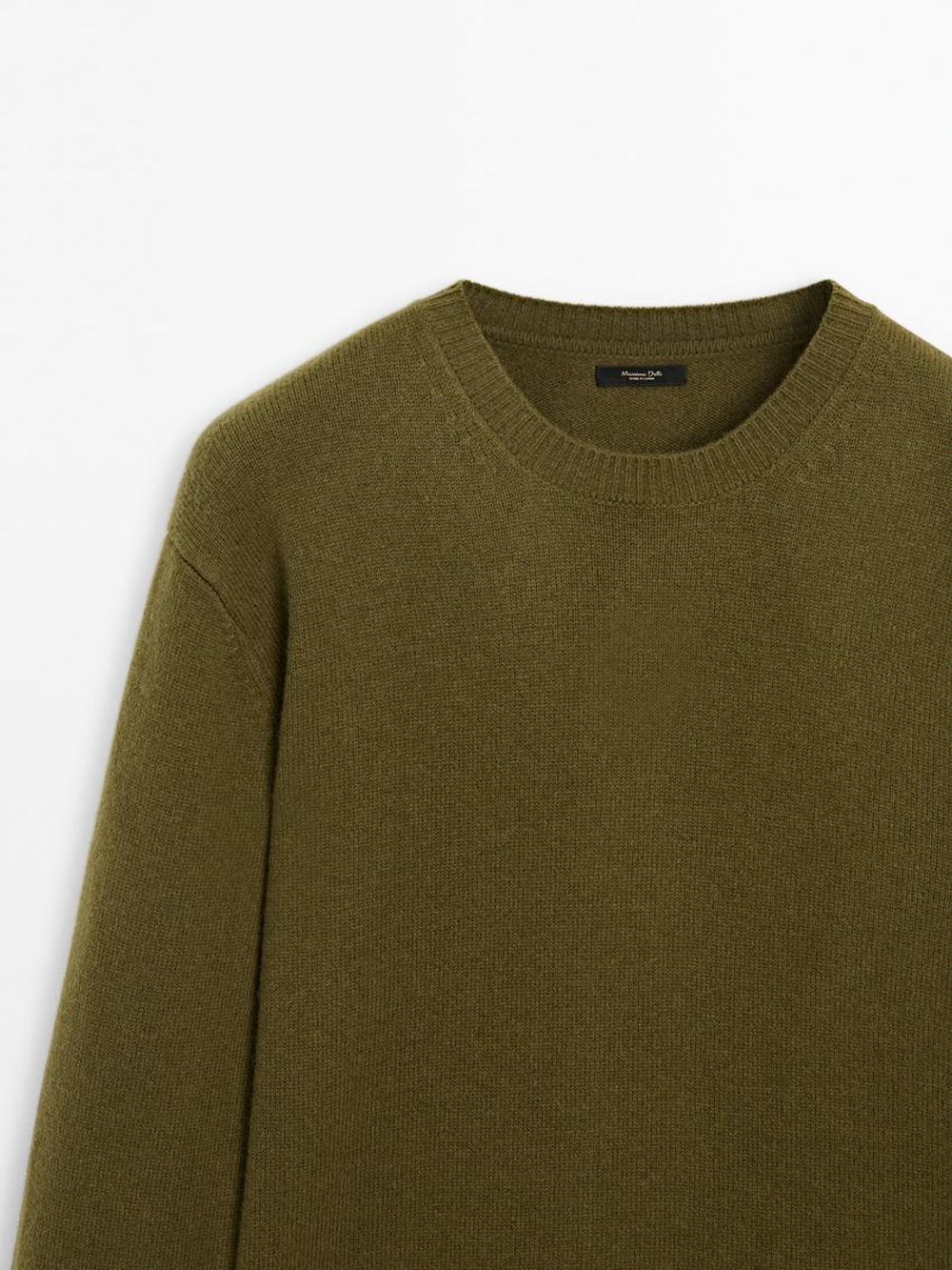 Massimo Dutti Свитер из смесовой шерсти с круглым вырезом, зеленый