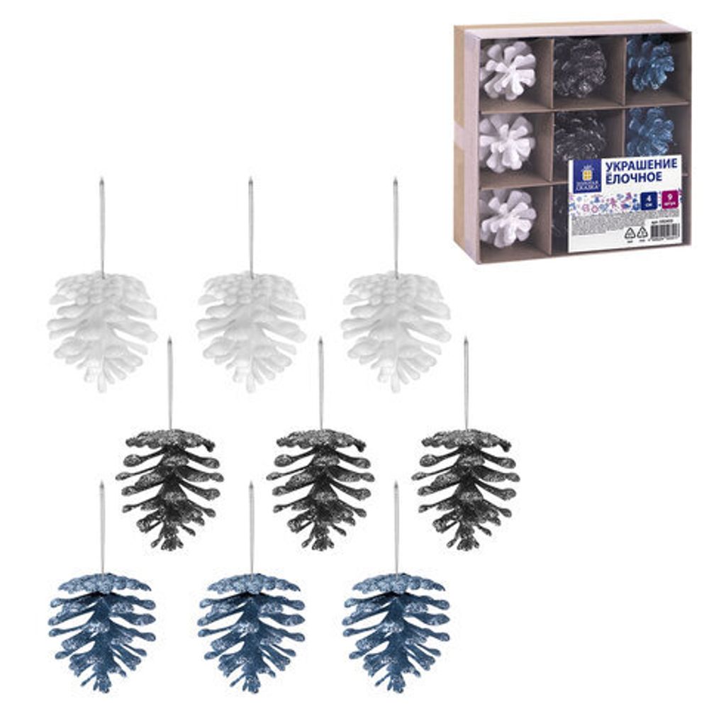 Украшение ёлочное 9 шт., 4 см, "Шишки", пластик, ЗОЛОТАЯ СКАЗКА, 592455