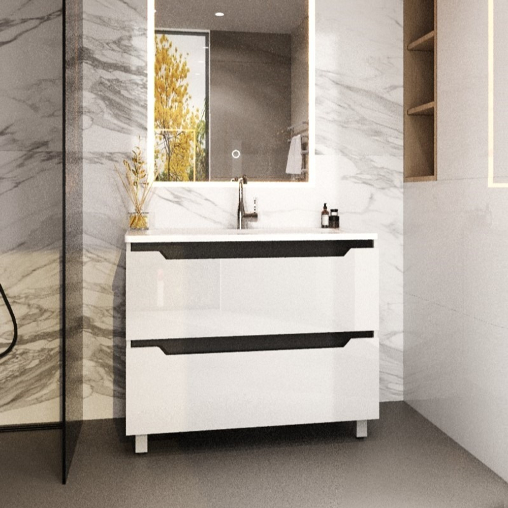 Тумба напольная SANITEKO "Рубин" под COMO 60, 2 ящика, белый глянец