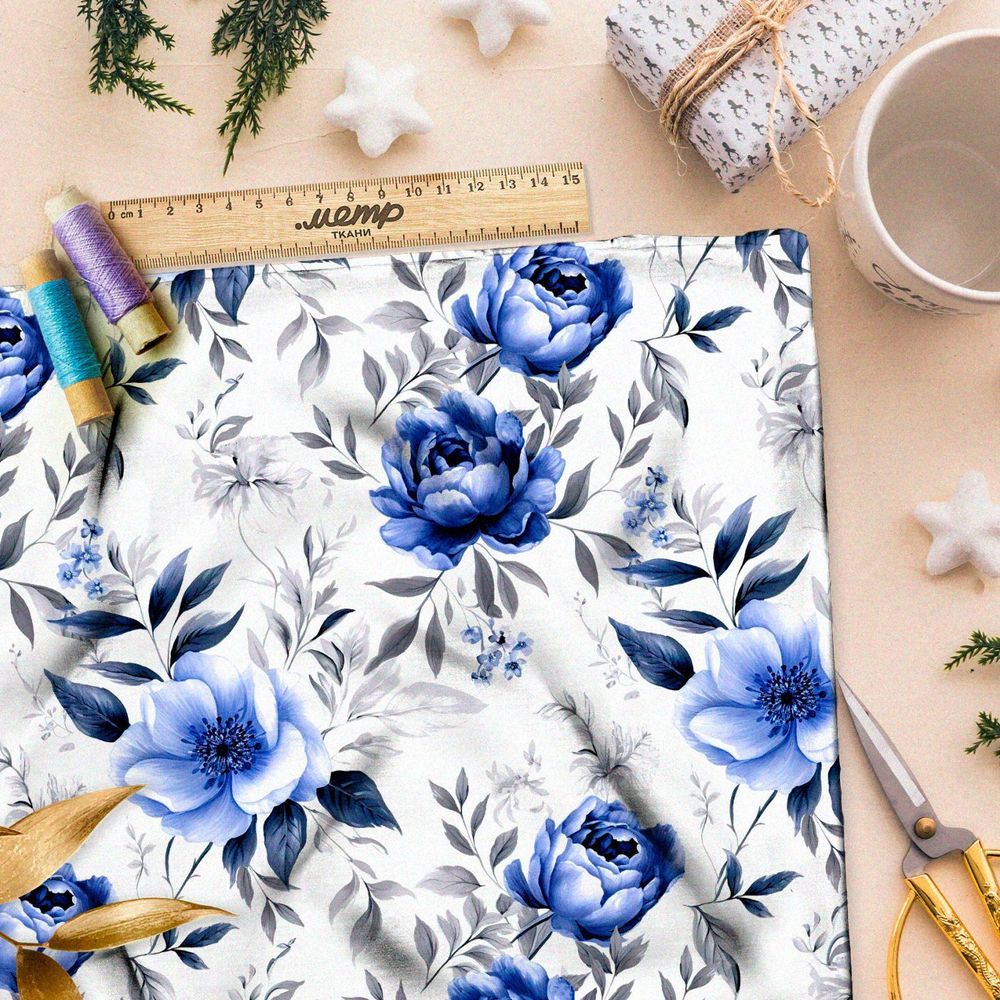 Ткань премиум шифон цветочная симфония