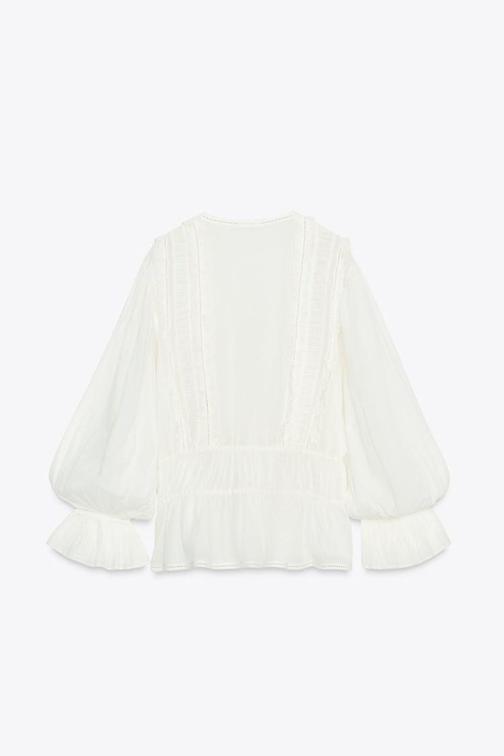 ZARA РОМАНТИЧНАЯ РУБАШКА С КРУЖЕВОМ ZW COLLECTION, ЖЕЛТОВАТО-БЕЛЫЙ