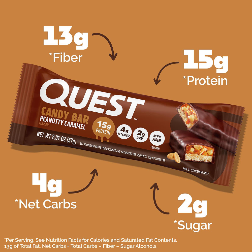 Quest Nutrition, шоколадный батончик, карамель с арахисом, 12 батончиков по 57 г (2,01 унции)