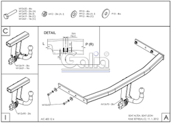 Фаркоп оцинкованный Galia S074A для SEAT Altea 2004-2015, SEAT Leon 2005-2013(паспорт и сертификат в комплекте)(без электрики)