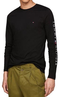 Мужская теннисная футболка теннисная Tommy Hilfiger Logo Long Sleeve - черный