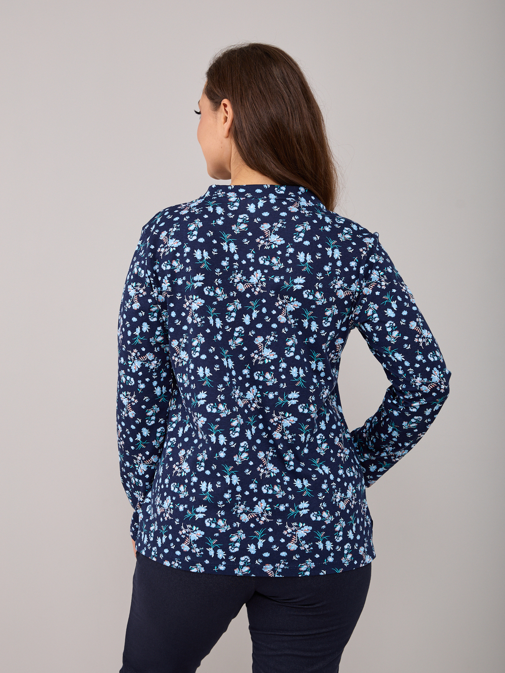 Блузка БЛ-22/темносиний-цветочки