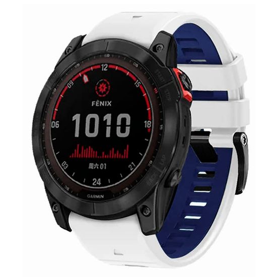 Ремешок двухцветный QuickFit 26 мм для Garmin Fenix 7x/6x/5x/5x plus/3, Descent, Tactix, Enduro, D2, Instinct 2X силиконовый (Белый/синий)