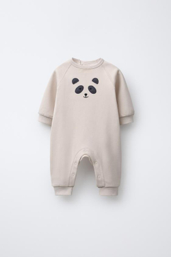 ZARA КОМБИНЕЗОН ИЗ ФЛИСА С ВЫШИВКОЙ «МЕДВЕДЬ», ЭКРЮ