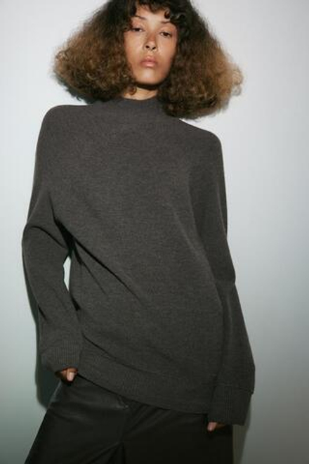 ZARA СВИТЕР С КРУГЛЫМ ВЫРЕЗОМ, СЕРОВАТО-КОРИЧНЕВЫЙ