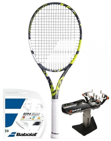 Теннисная ракетка Babolat Pure Aero Team - grey/yellow/white + Cтруны + Натяжка