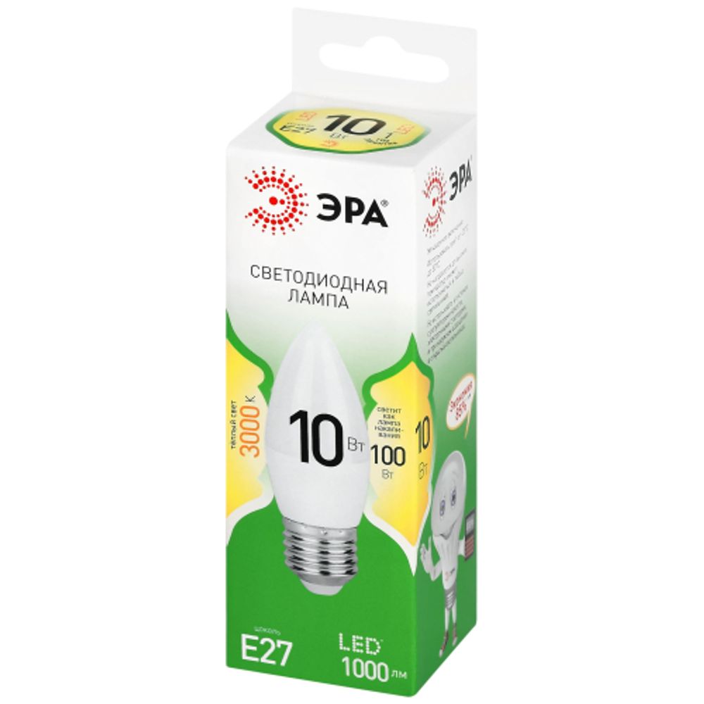 Лампа светодиодная ЭРА GREEN LINE LED B35-10W-830-E27 GL 10Вт свеча теплый свет E27 | Лампы cветодиодные Свеча (B/C)