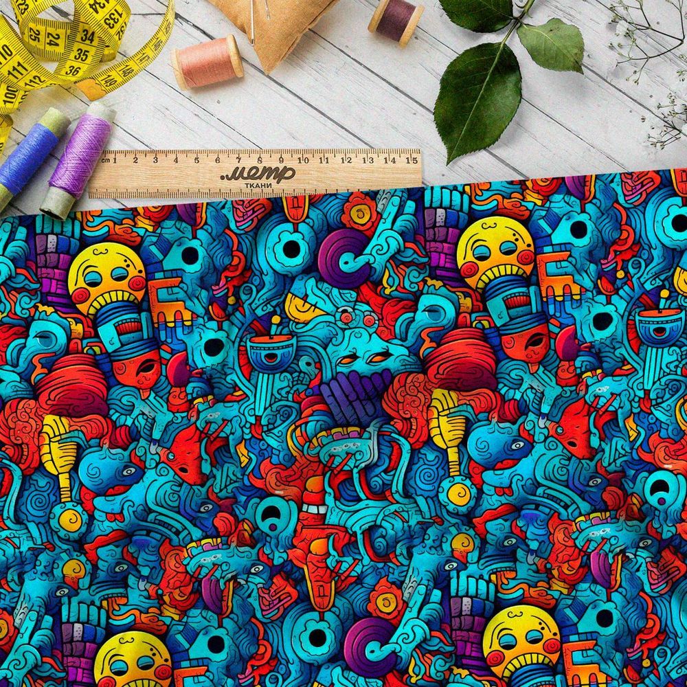 Ткань премиум дюспо мультяшный хаос