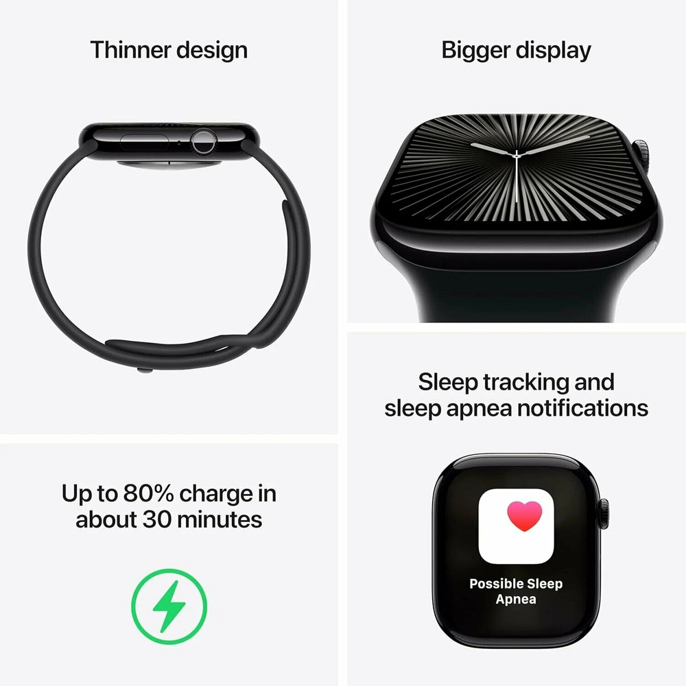 Умные часы Apple Watch S10 42 mm M/L Jet Black Aluminum Case Sport Band