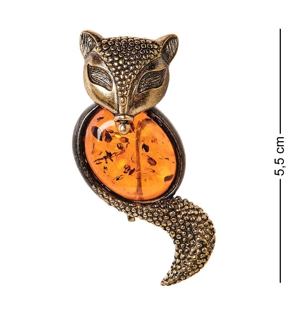 AM-2616 Брошь «Лиса Скитлз» (латунь, янтарь)