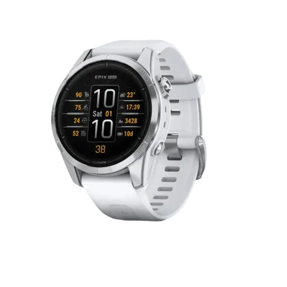 Garmin epix Pro (Gen 2) Standard Edition 42 мм, серебристый корпус, белый ремешок