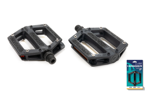 Педали HOGGER PLATFORM пластиковые, 112x107x25 мм, резьба 9/16", со сменными шипами, 2DU подшипники, черные (50)