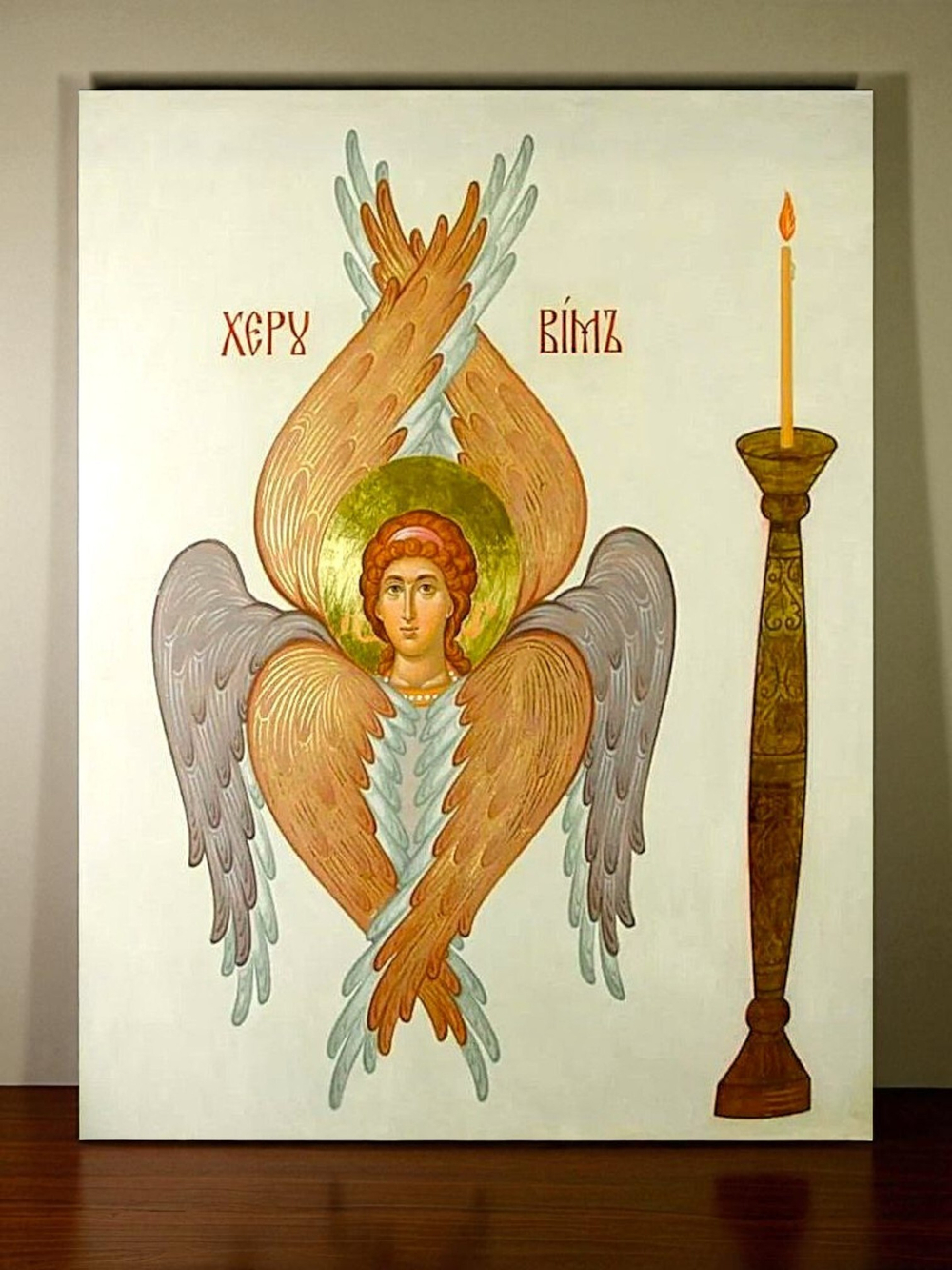 Ангел Херувим. Деревянная икона на левкасе