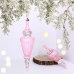 Елочные игрушки «Сияющий кристалл» 5,2*5,2*19 см (набор 2 шт), Розовый