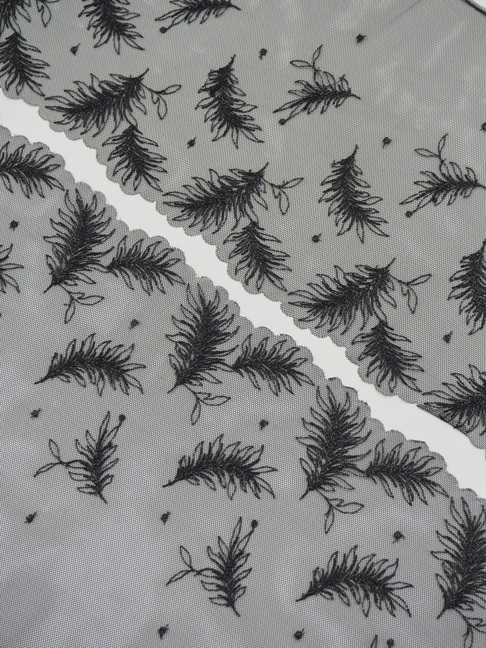 Вышивка на сетке черные перья с люрексом ширина 18 см ОТРЕЗ 0,8 м