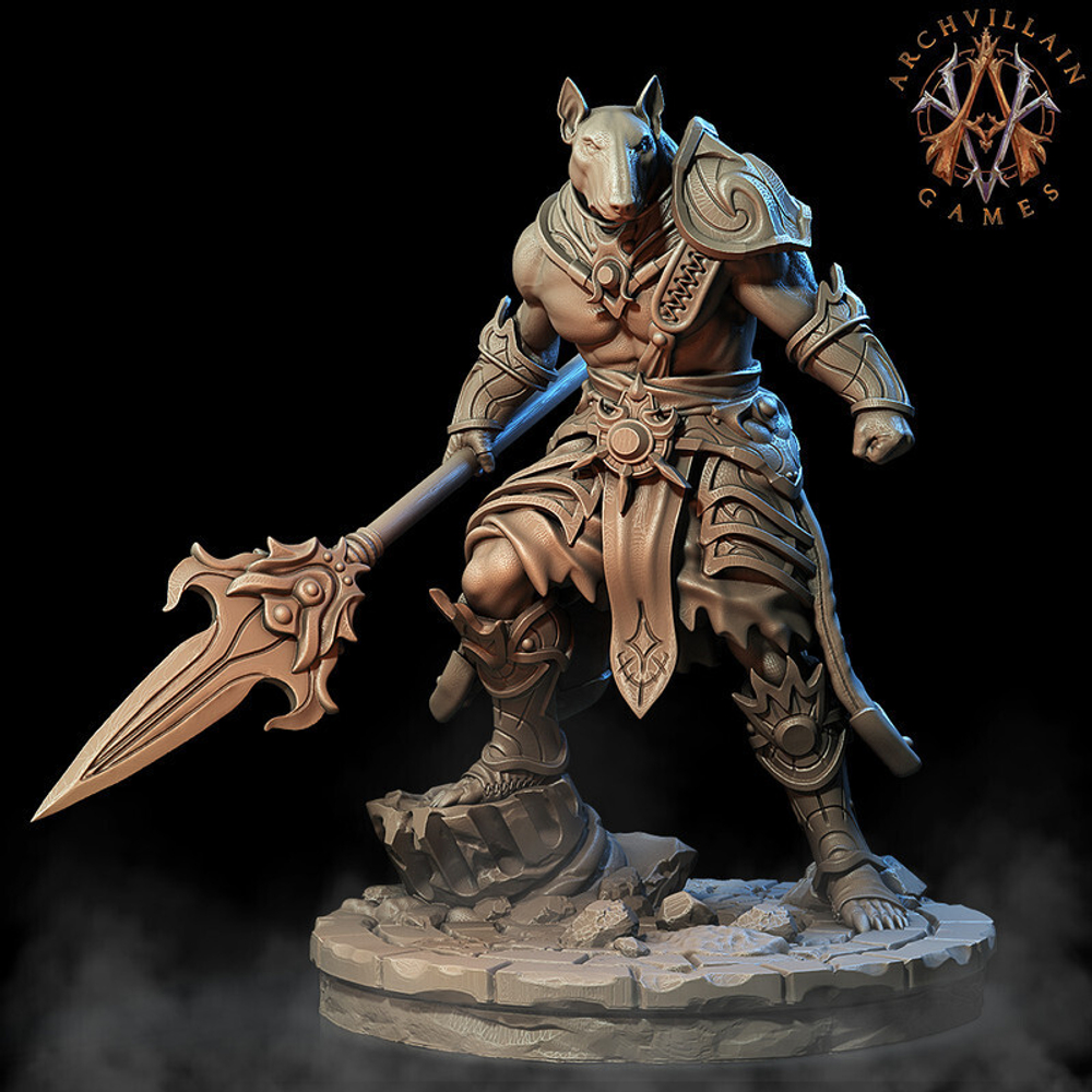Зверолюд  Воин Варвар Файтер Страж с копьём миниатюра для dnd, днд, pathfinder, фентези, Настольная игра, НРИ, Варгейм, РПГ