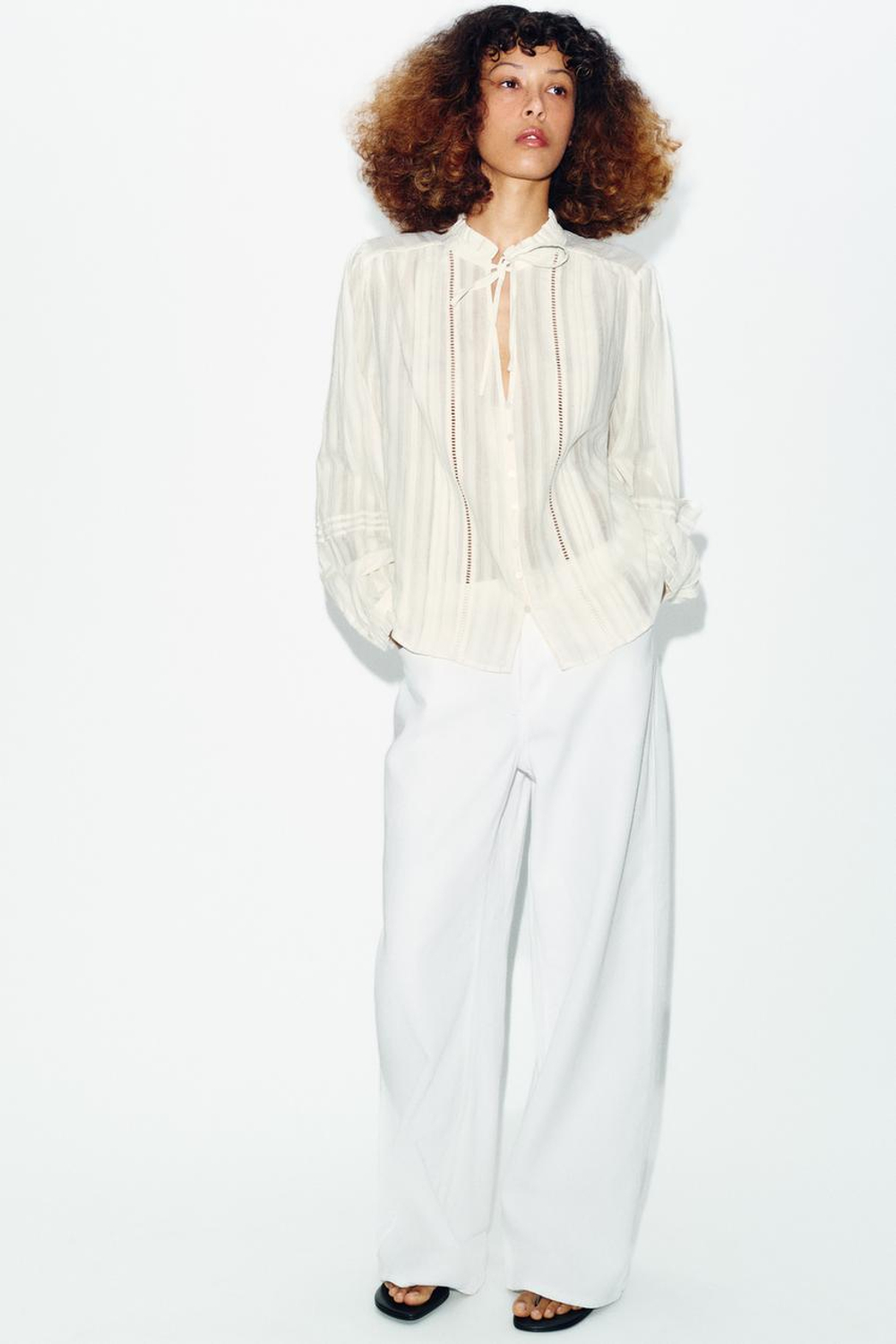 ZARA БЛУЗА В РОМАНТИЧЕСКОМ СТИЛЕ С КРУЖЕВОМ, ЭКРЮ