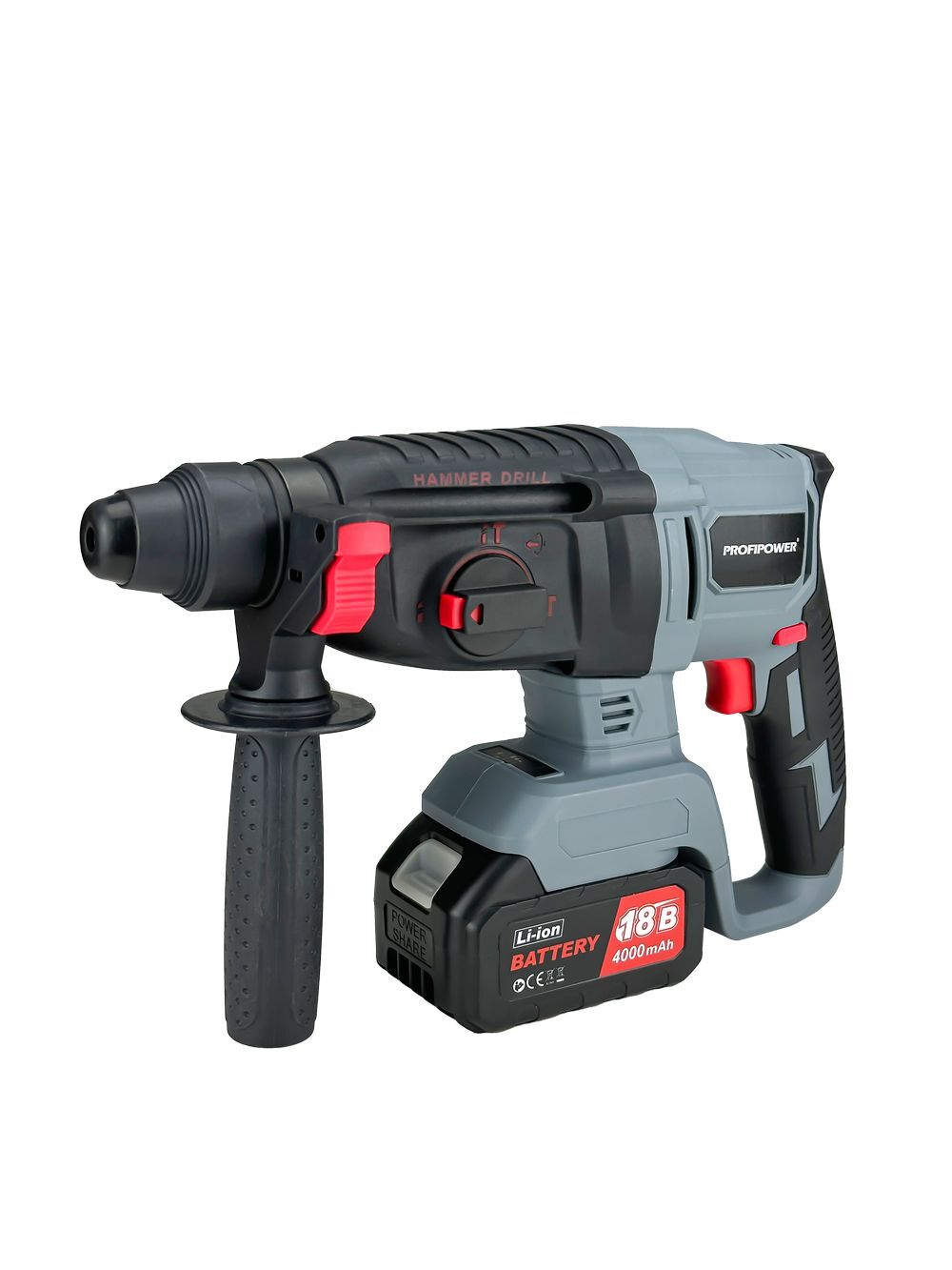 Аккумуляторный беcщеточный перфоратор PROFIPOWER MKDHR-18V (18В,Li-ion-1шт, 4.0Ач, 1,9Дж, 3 режима,буры-3шт, З/У, в кейсе)