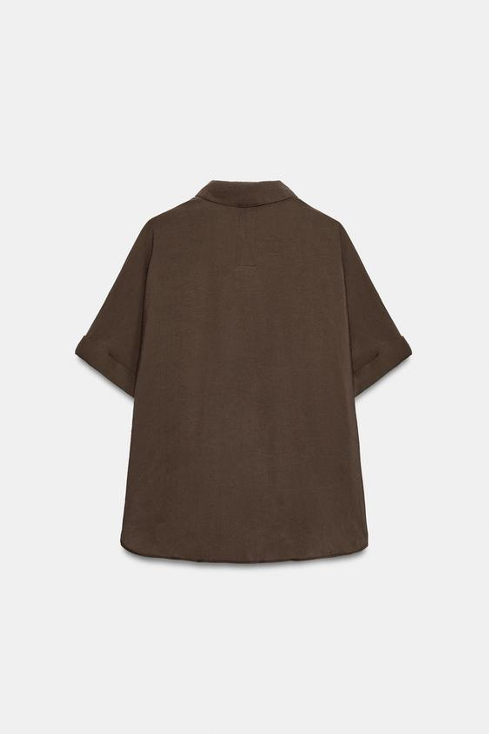 ZARA РУБАШКА СТРУЯЩЕГОСЯ КРОЯ С КОРОТКИМИ РУКАВАМИ, ТЕМНО-КОРИЧНЕВЫЙ