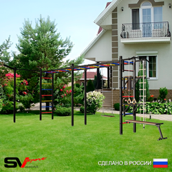 Уличная шведская стенка Sv Sport рукоход х 2 с комплектом турник прямой У53633 (Турник/Брусья/Стойка/Скамья/Деревянные/Кронш бокс/Канат/кольца/лестница)