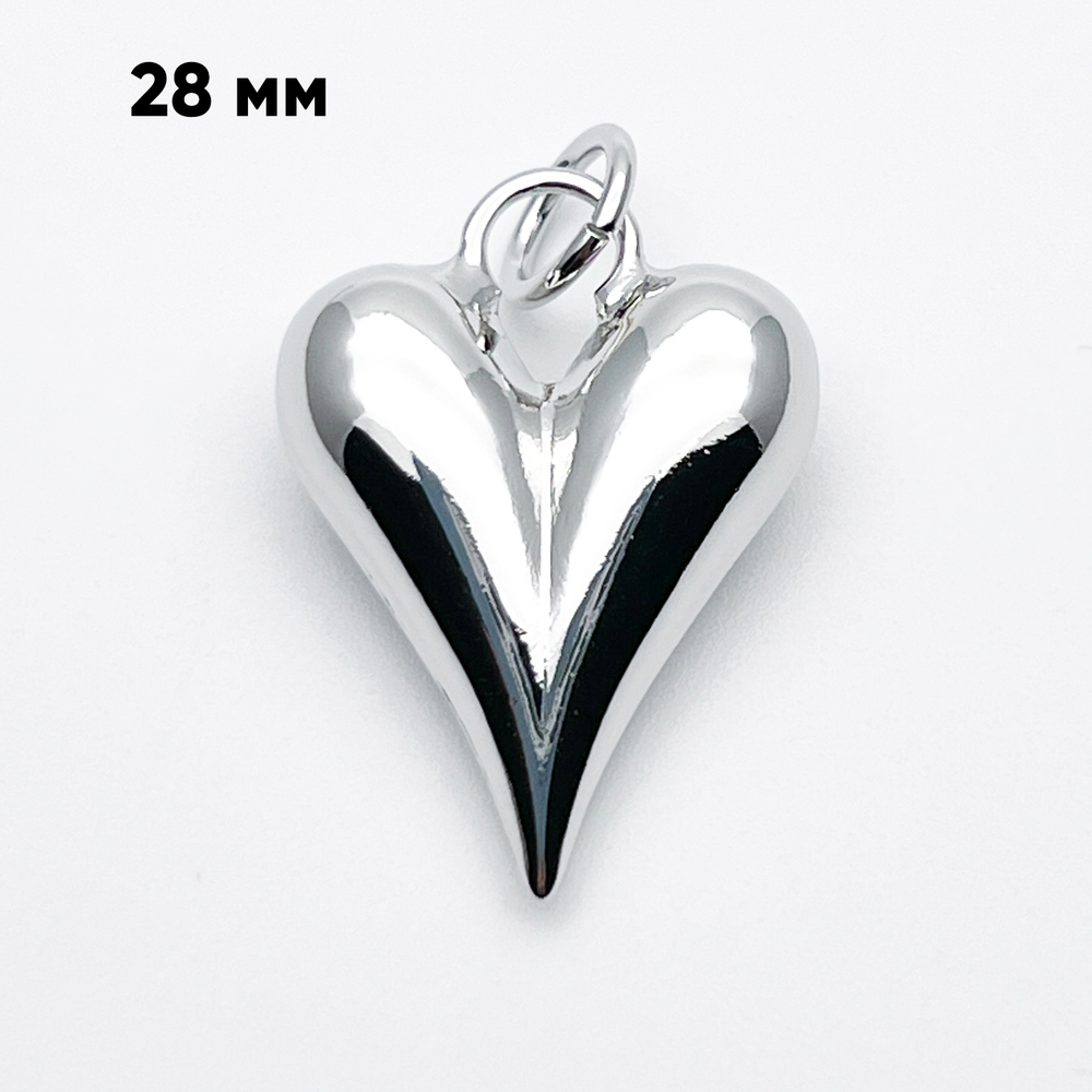 Подвеска Сердце, цвет серебро (родий), размер 28*20 мм, цена за 1 шт