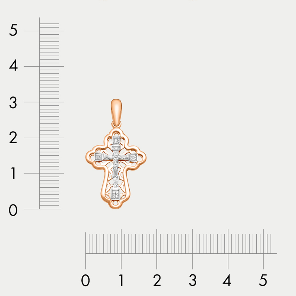 Крест женский православный из комбинированного золота 585 пробы без вставок (арт. 080425)