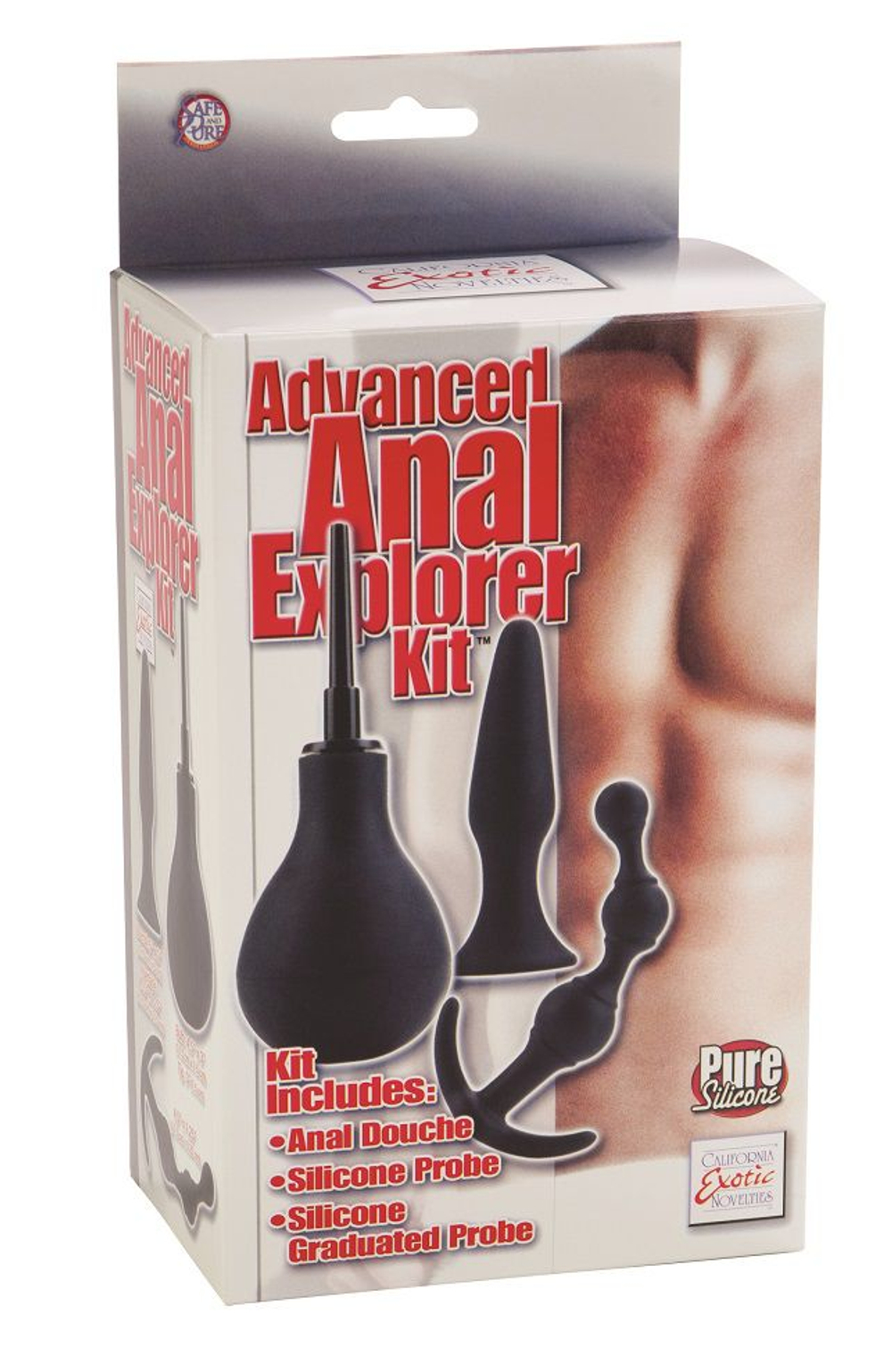 Набор анальных стимуляторов ADVANCED ANAL EXPLORER KIT: плаг, цепочка и груша (Цвет: черный)